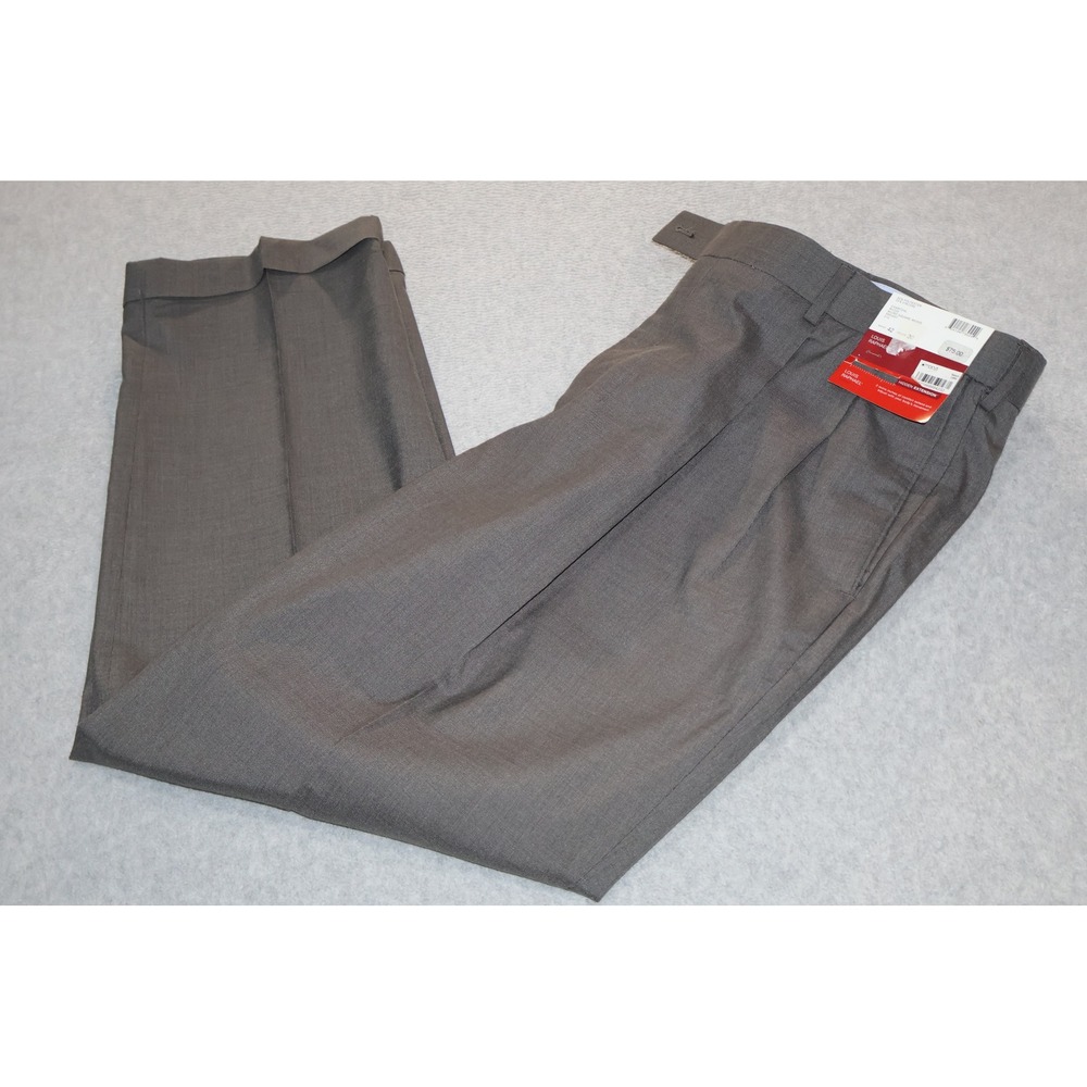 Louis Raphael Rosso Dress Pants Mens 42x30 Charcoal Pleated Straight Fit NEW